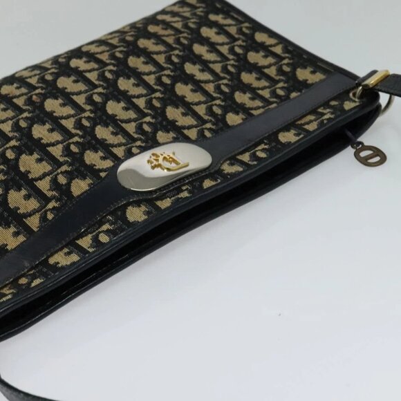Christian Dior Trotter Canvas Shoulder Bag Navy Gold Auth 120603 - Picture 7 of 16